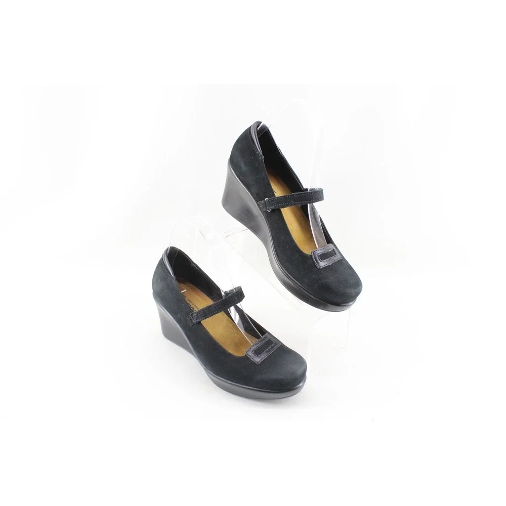 NAOT Black Nubuck Leather Mary Jane Platform Wedge Shoes Womens Size 38‎ EU 7 US